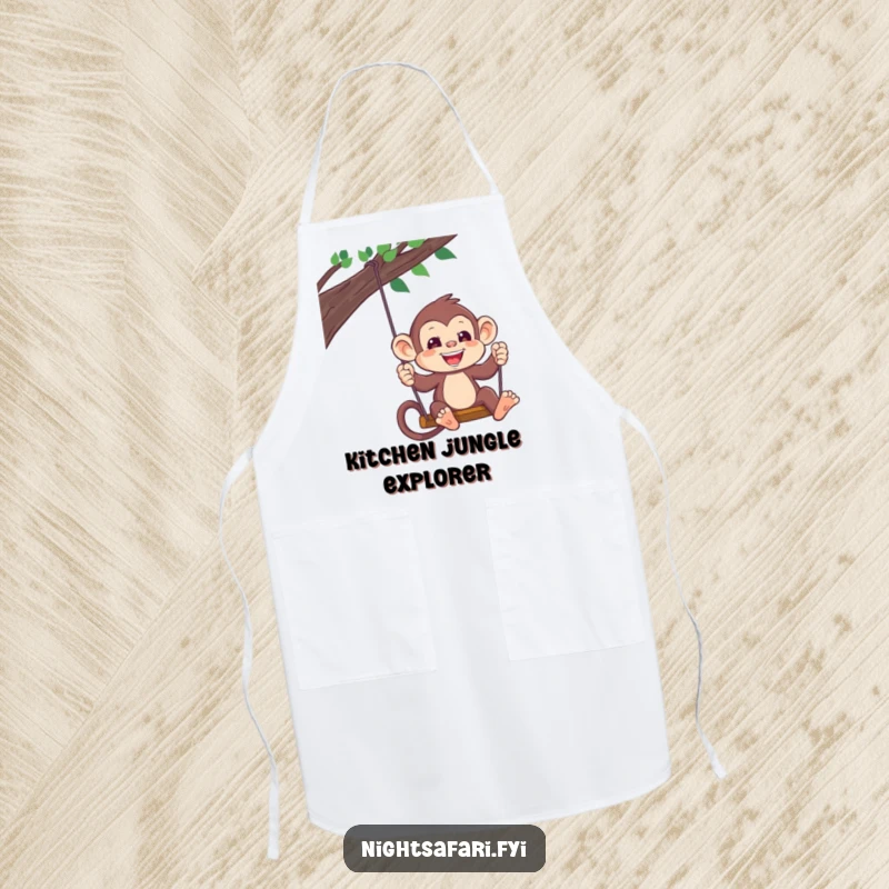 Funny Monkey Headlamp Apron: A playful monkey wearing a headlamp swings, bringing jungle fun to cooking, a practical funny gift.