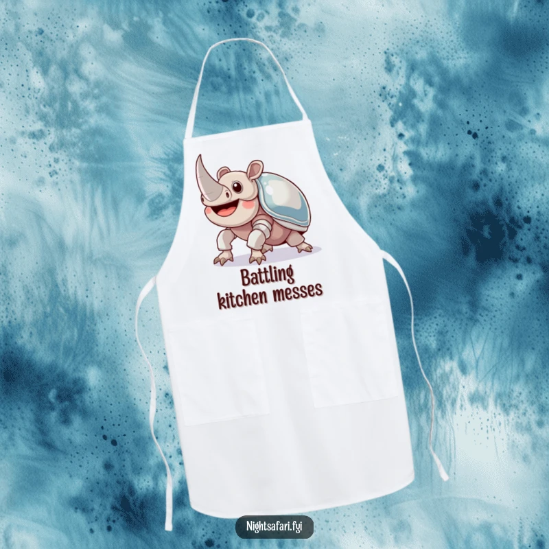 Funny Rhinoceros Beetle Apron: A joyful beetle with shiny armor crawling upwards, adding strength and humor to kitchen tasks.