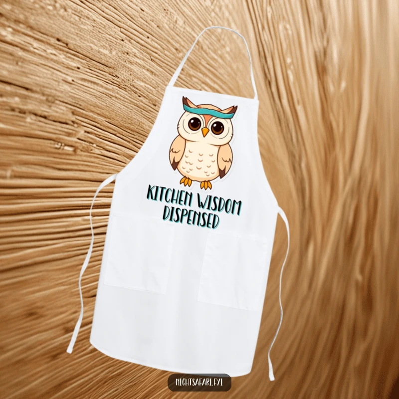 Funny Owl Headband Apron: A cute owl wearing a headband hoots, bringing wise charm to cooking, a practical funny gift.