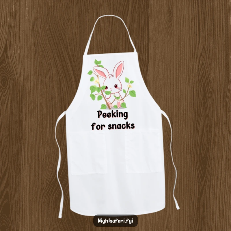 Funny Apron: A cute bunny humorously peeking from behind a glowing, luminous vine, perfect for kitchen fun.