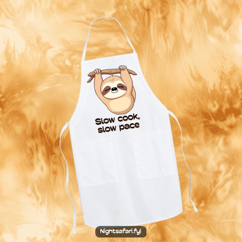 Funny Sloth Wink Apron: A kitchen apron with a sleepy sloth hanging upside down blinking, perfect for a funny gift.