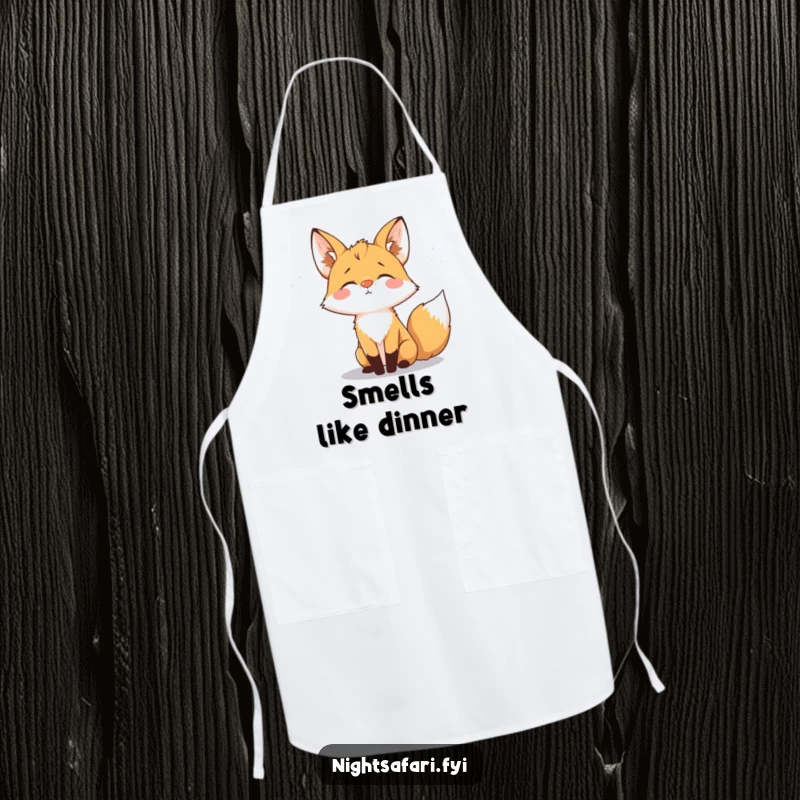 Funny fox with a glowing nose on this apron, adding magical charm to your kitchen adventures.