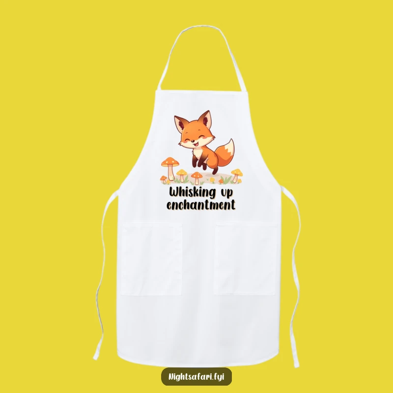 Funny Fox Apron: Smiling Explorer of Glowing Mushrooms, Kitchen Magic