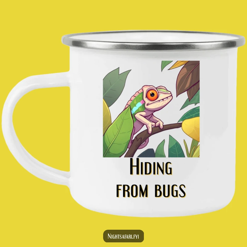 Funny Chameleon Camping Mug: Determined Camouflage Drinkware for Outdoors