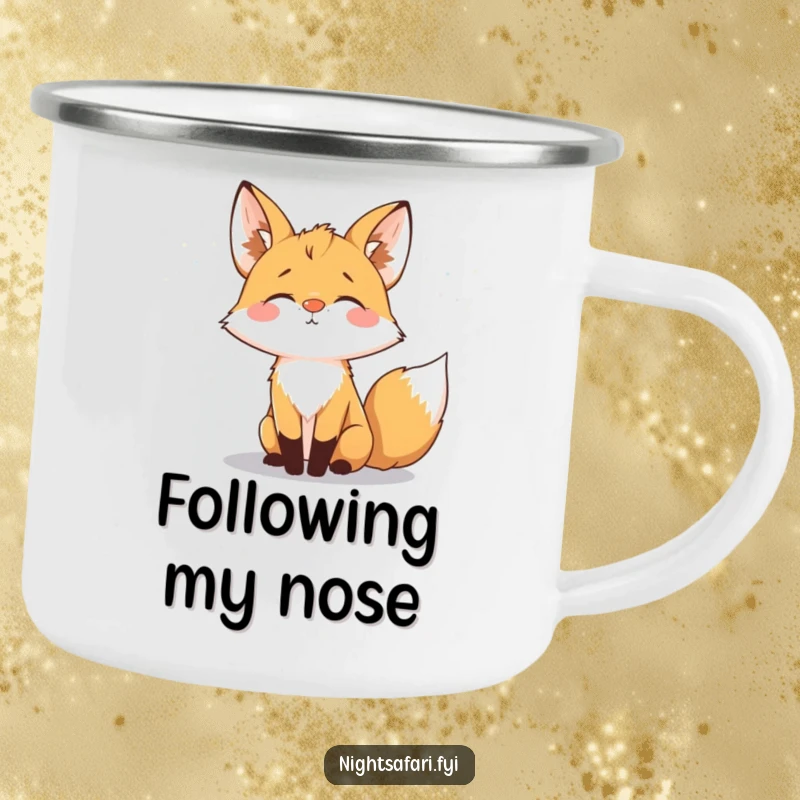 Funny fox with a glowing nose on this durable camping mug, perfect for enjoying the night sky.