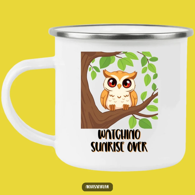 Funny Happy Owl Camping Mug - Curious Peering Outdoor Gift