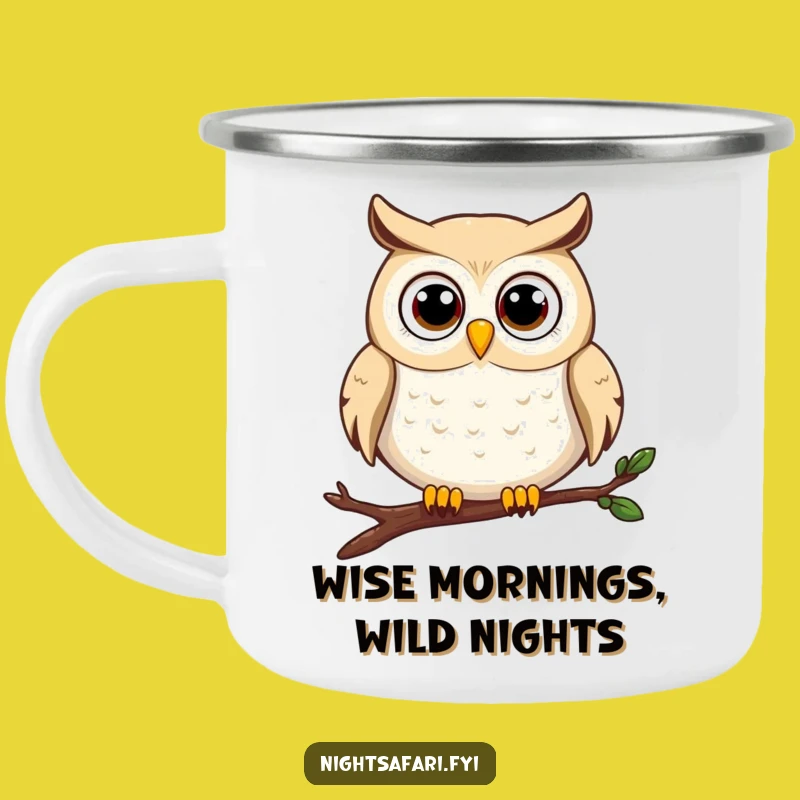 Funny Owl Camping Mug - Durable Wide-Eyed Perched Bird Enamel Cup, Perfect Funny Gift