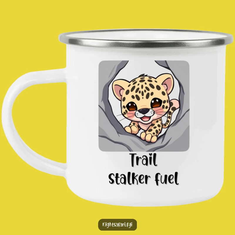 Funny Smiling Leopard Camping Mug, Stealthy Shadow Stalker Outdoor Gift