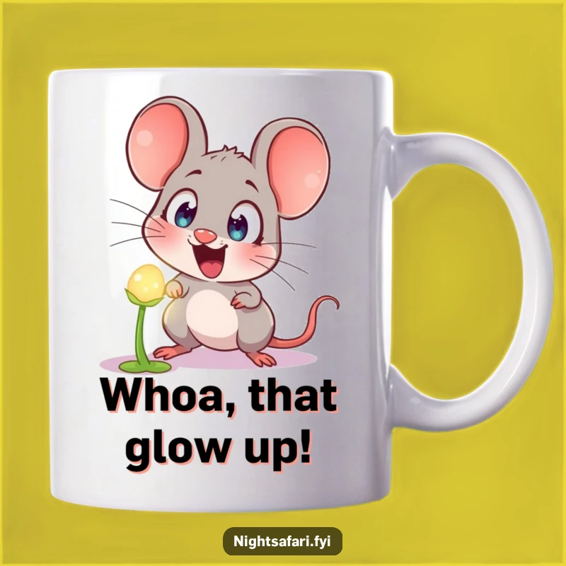 Funny Astonished Mouse Mug: A Hilarious Encounter with Glowing Plant, Perfect Gift!