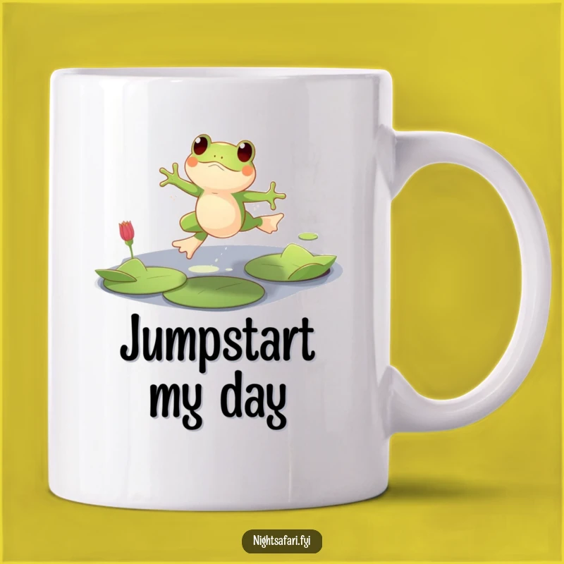 Funny Playful Frog Mug, Lily Pad Leaping Gift for Amphibian Fans