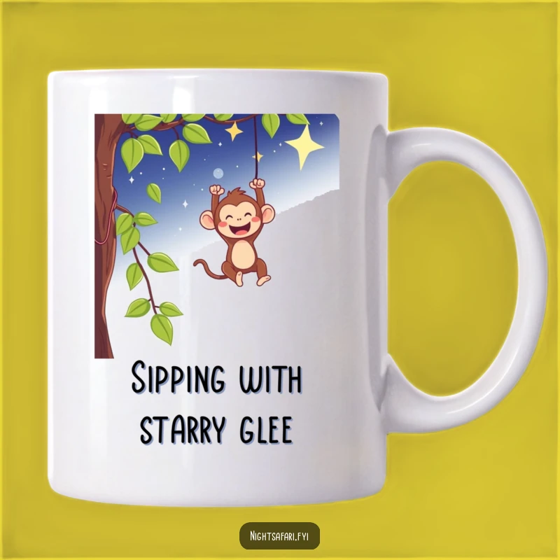 Funny Monkey Swinging Mug - Joyful Starry Night Adventure Gift!