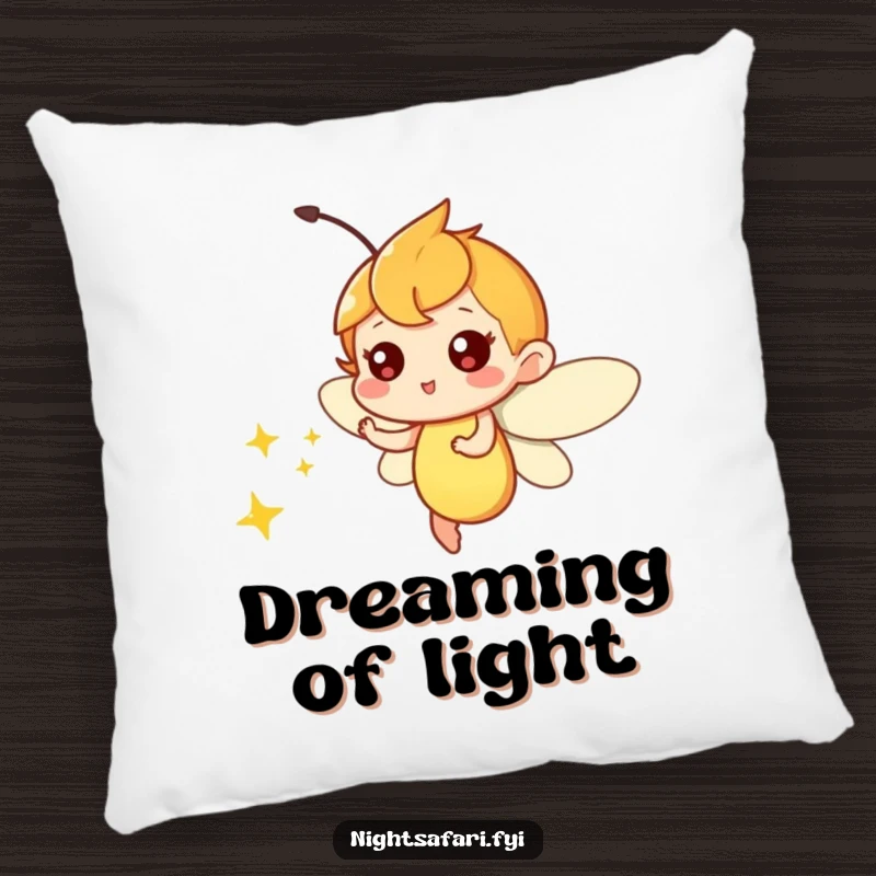 Funny pillow with a playful firefly character emitting a soft glow, offering a cozy and whimsical comfort accent.