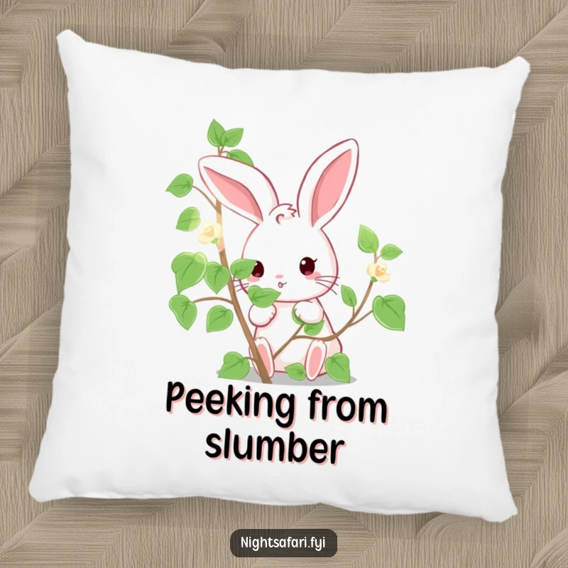 Funny Pillow: A soft pillow depicting a cute bunny humorously peeking from behind a glowing, luminous vine.