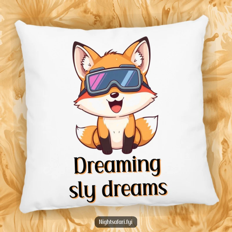 Funny Fox Night Vision Pillow: A giggling fox wearing night vision goggles peeks, offering comfort and playful mystery, a delightful funny gift.