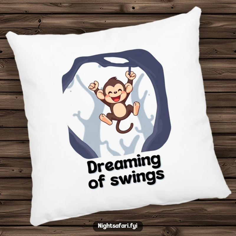 Funny monkey pillow featuring a jubilant monkey swinging playfully, offering plush comfort and a cheerful vibe.