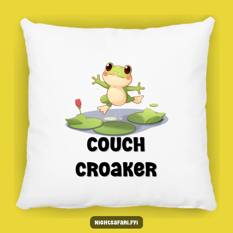 Funny Playful Frog Pillow, Lily Pad Leaping Comfort Gift
