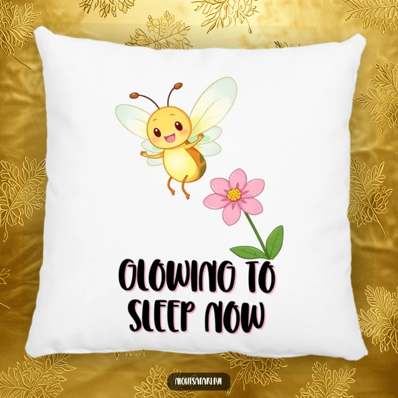 Funny Firefly Pillow with a delighted firefly character with a glowing body dancing, ideal for comfort and enchantment.