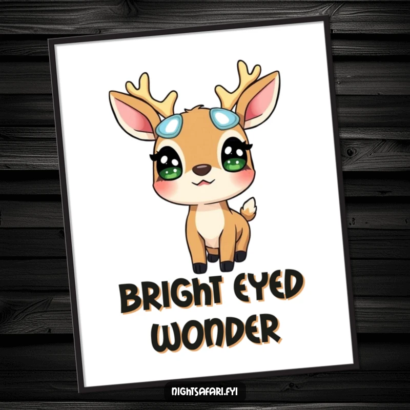 Funny Deer Glowing Eyes Digital Art Print: A surprised deer wearing glowing eyes looks up, perfect for magical wall decor, a downloadable funny gift.