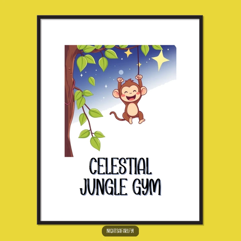 Funny Monkey Starry Swing Digital Art - Instant Adventure Decor!