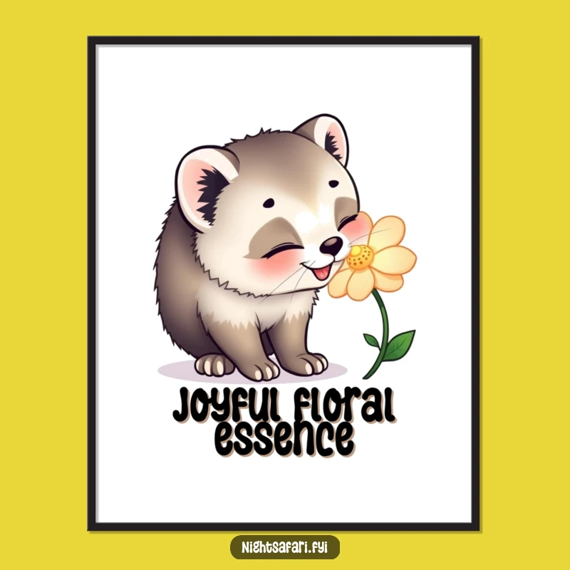 Funny Civet Cat Flower Digital Art - Instant Nature Print, Hilarious Joyful Decor