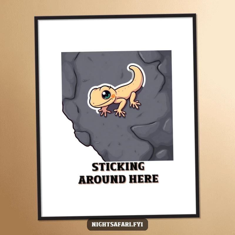 Funny Gecko Digital Art: A determined gecko humorously climbs a textured surface, perfect for wall decor.
