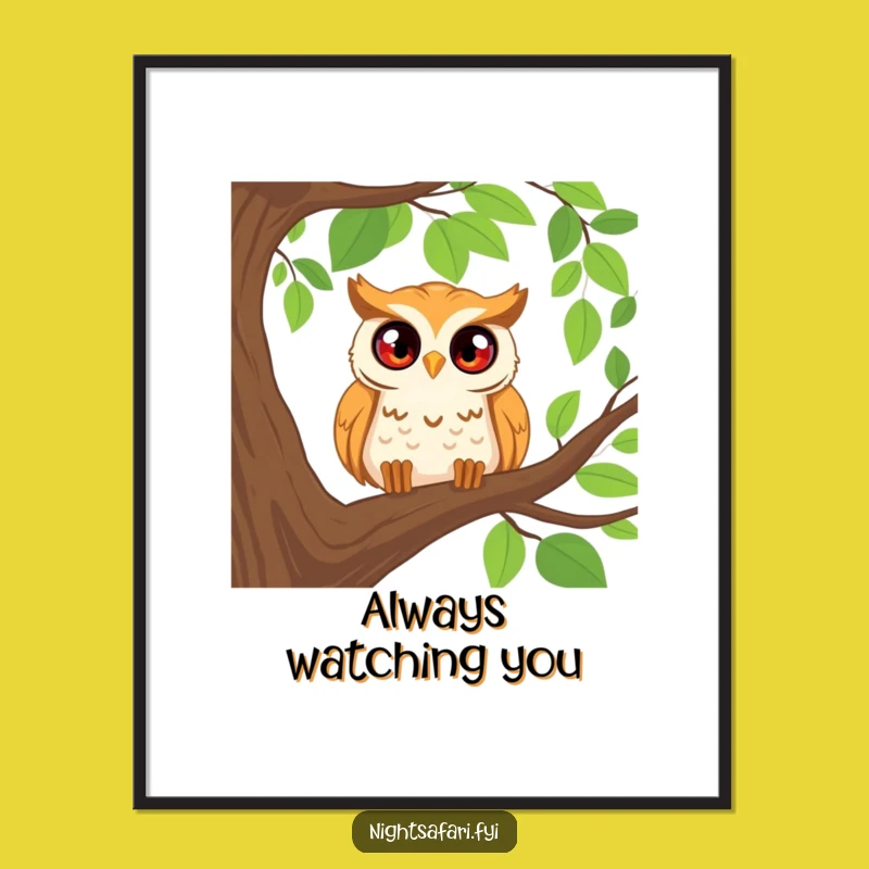Funny Happy Owl Digital Art - Curious Peering Bird Print Gift