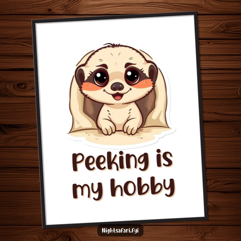 Funny Meerkat Digital Art Print featuring a cheerful meerkat peeking from a burrow, offering a burst of joy and personality as printable wall art.