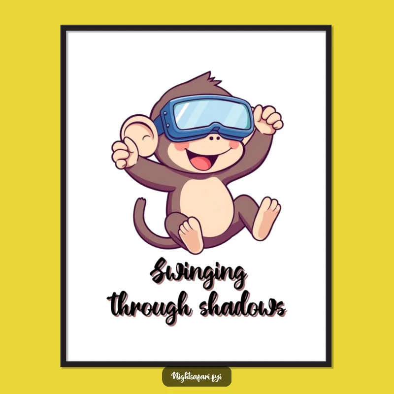 Funny Monkey Digital Art: Playful Swinger's Goggle Adventure for Instant Jungle Decor Gift