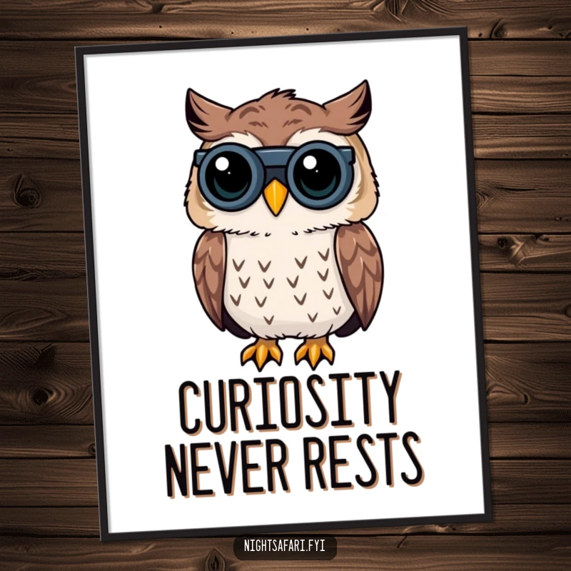 Funny Owl Binoculars Digital Art Print: A curious owl peering through binoculars, ideal for an instant funny gift.