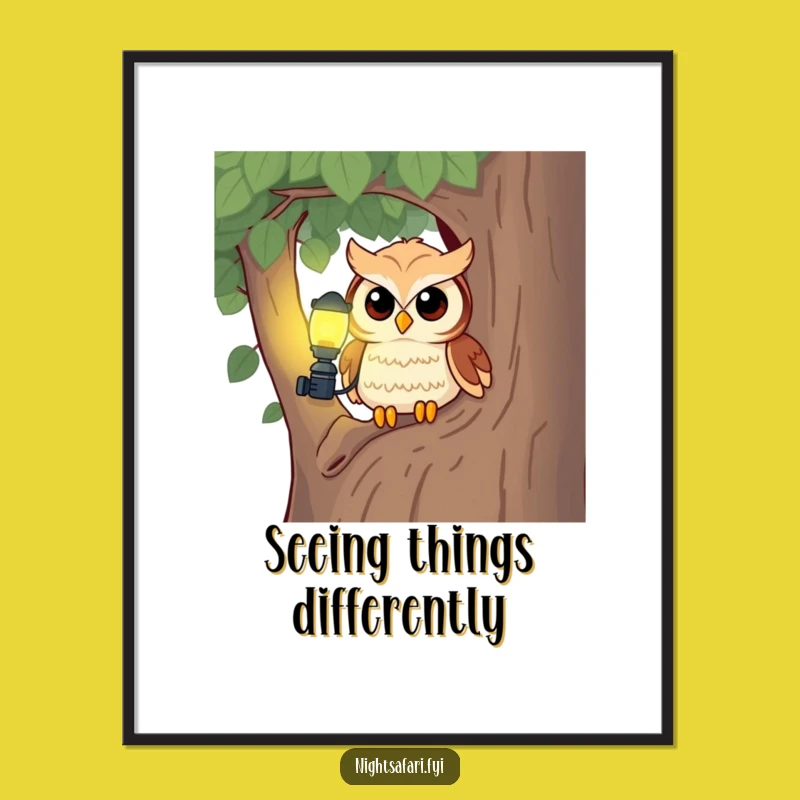 Funny Owl Headlamp Digital Art: Curious Night, Instant Funny Gift