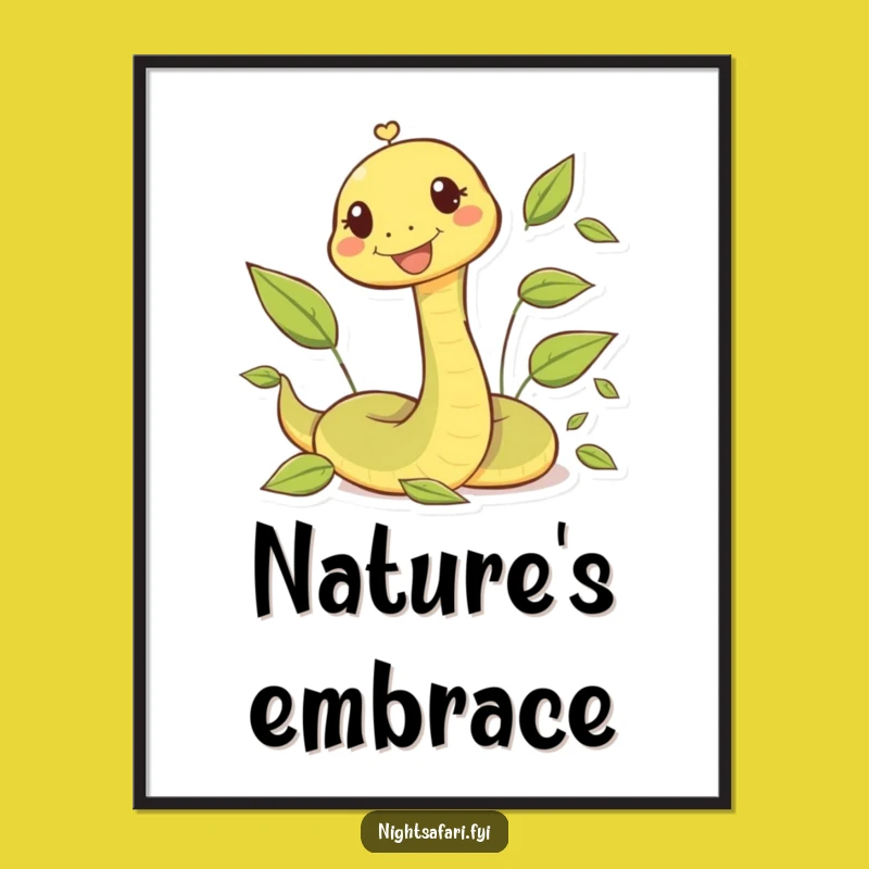 Funny Snake Digital Art: Happy Character's Playful Leaf Slither