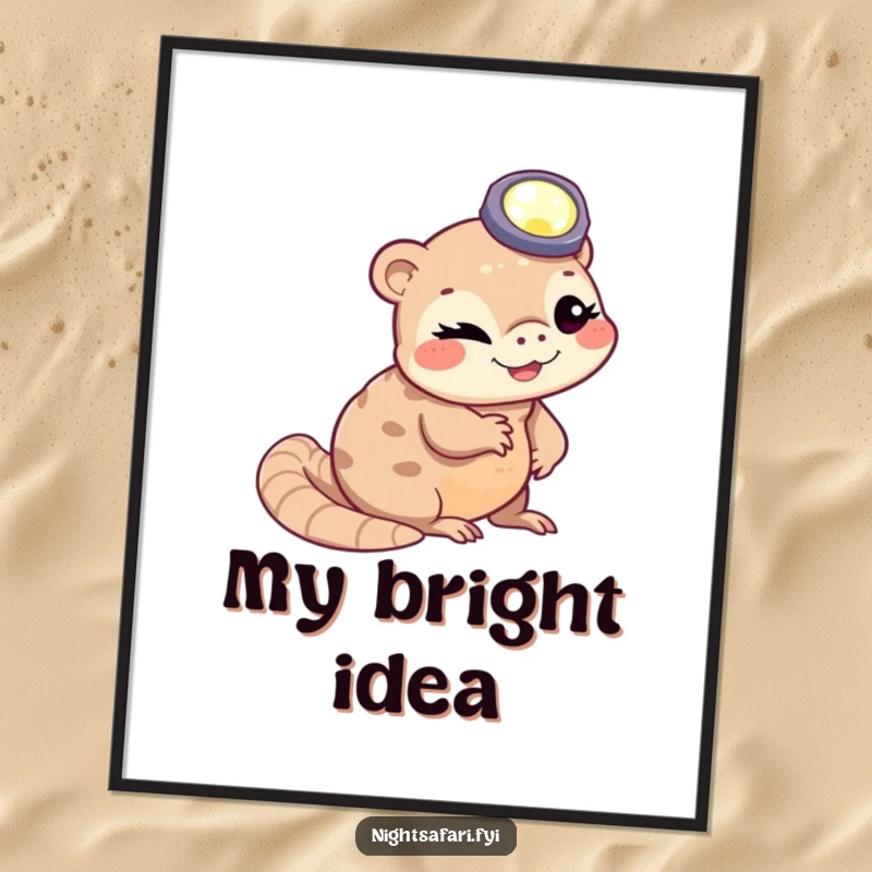 Funny winking pangolin wearing a headlamp slithering, available as an instant digital art print for humorous decor.