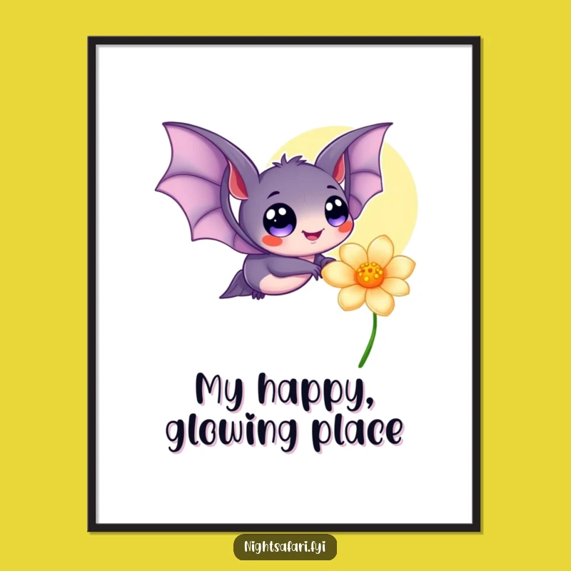 Funny Bat Digital Art: Happy Eyes Fluttering, Glowing Flower, Instant Magic Download
