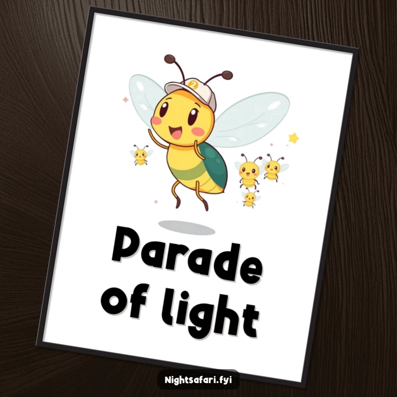 Funny Firefly Digital Art: A firefly leads a parade, ideal for printable humorous decor and inspiration.