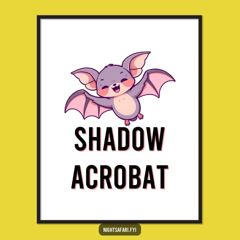 Funny Giggling Bat Digital Art, Playful Loop-the-Loop Overhead Decor Print