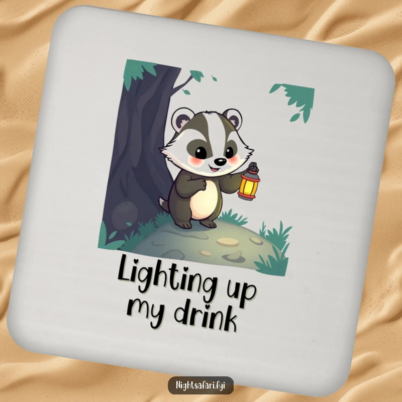 Funny badger with a lantern on this coaster, adding adventurous charm and protecting surfaces with bravery.