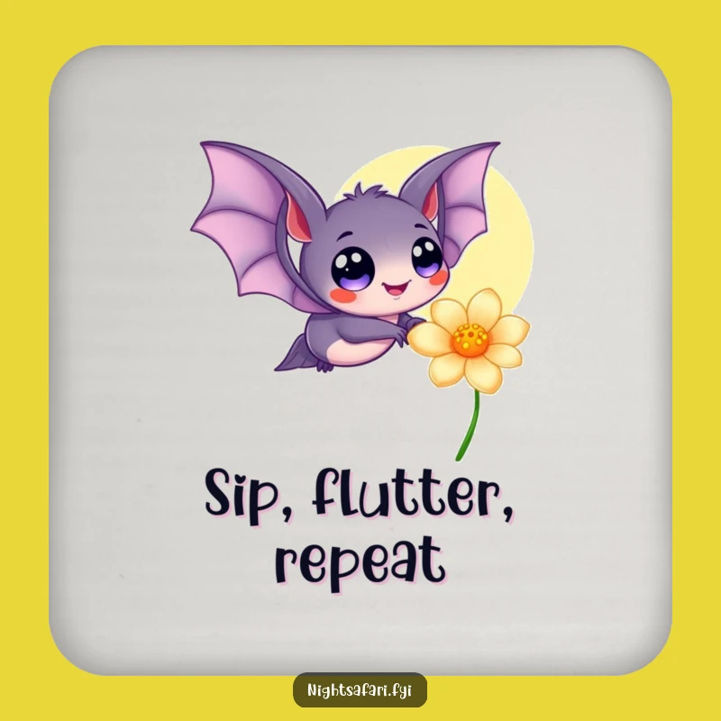 Funny Bat Coasters: Happy Eyes Fluttering, Glowing Flower Protection, Set of 4