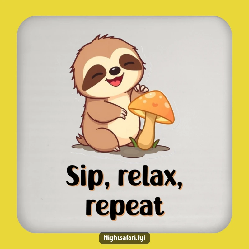 Funny Sloth Coaster - Slow Mushroom Reach Drink Protector, Unique Funny Gift