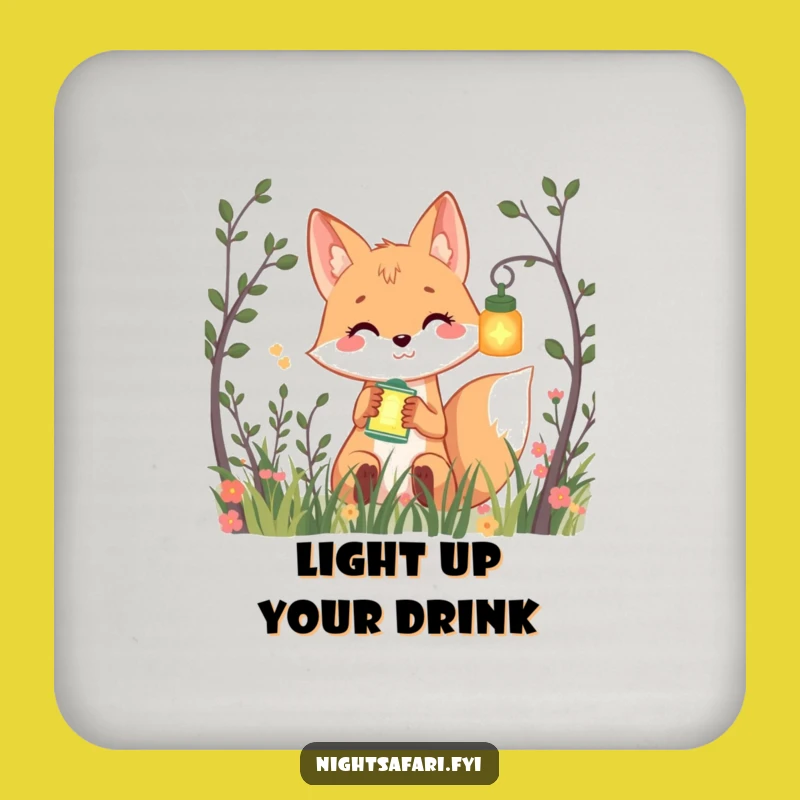 Funny Smiling Fox Lantern Coaster - Playful Peek Drink Gift