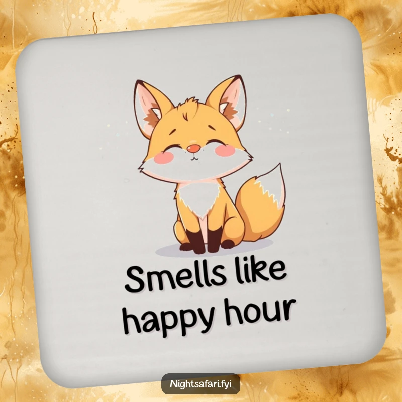 Funny fox with a glowing nose on this coaster, adding nocturnal magic and protecting surfaces with charm.