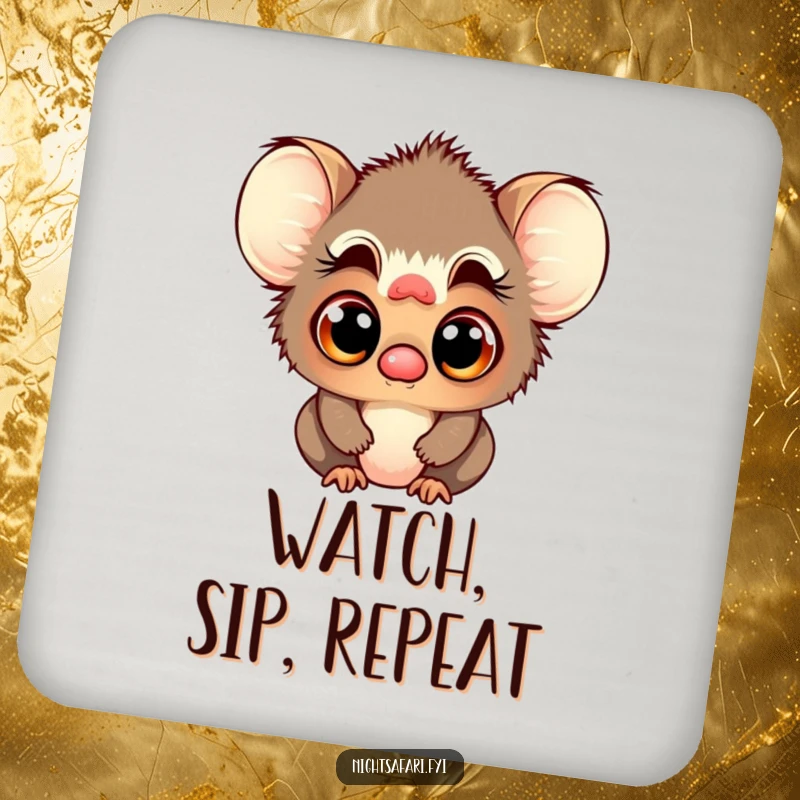 Funny coasters featuring a playful tarsier character with large, curious eyes, adding charm and protection.