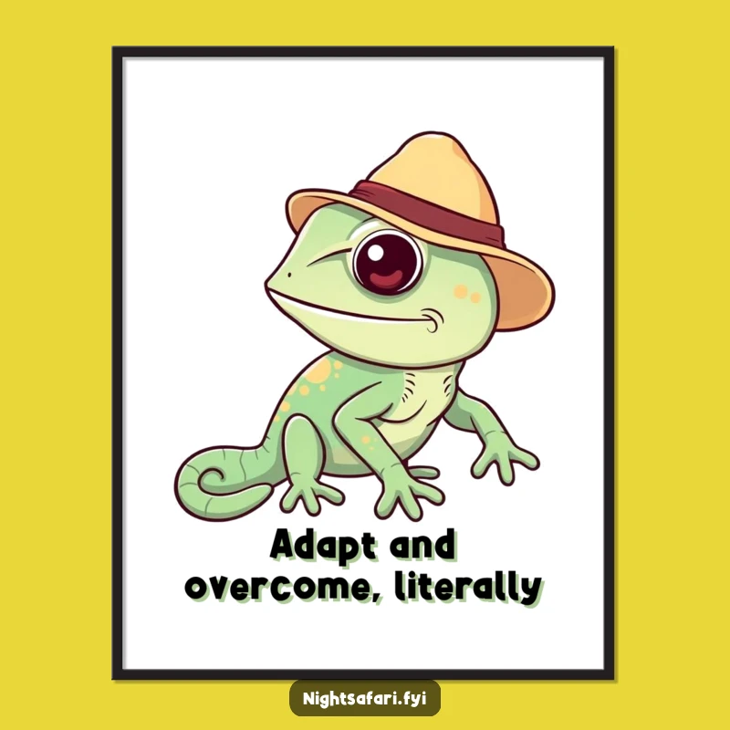 Funny Chameleon Safari Hat Poster Vibrant Wall Art For Cheerful Homes
