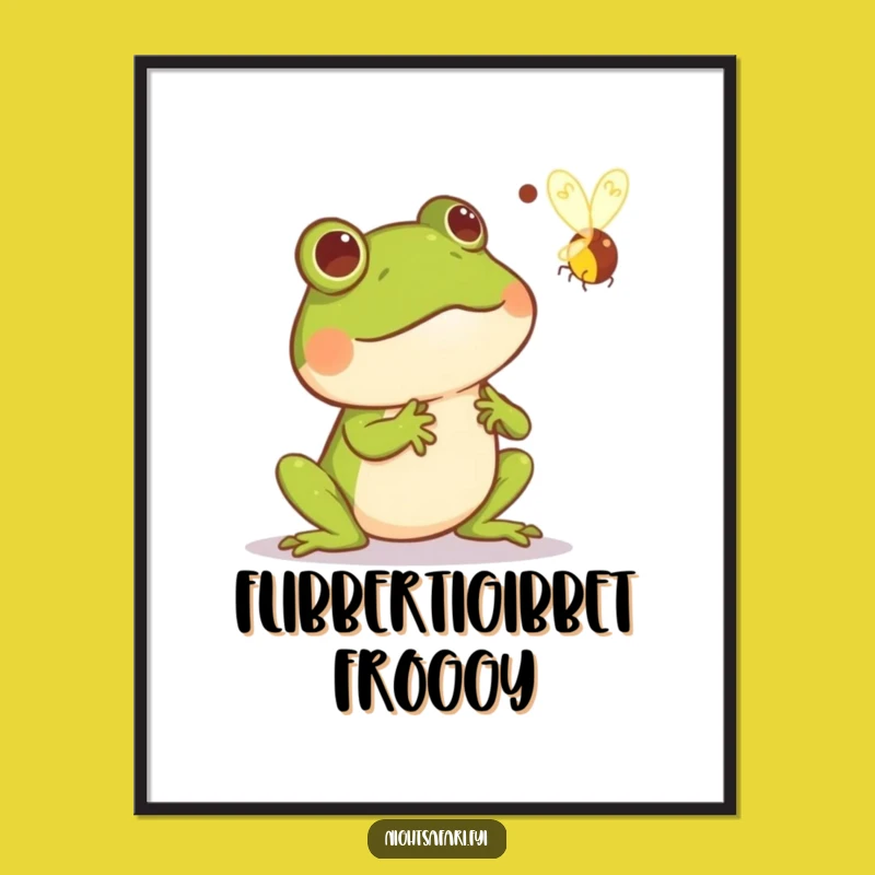 Funny Startled Frog Poster: Comical Firefly Moment Art Print Gift