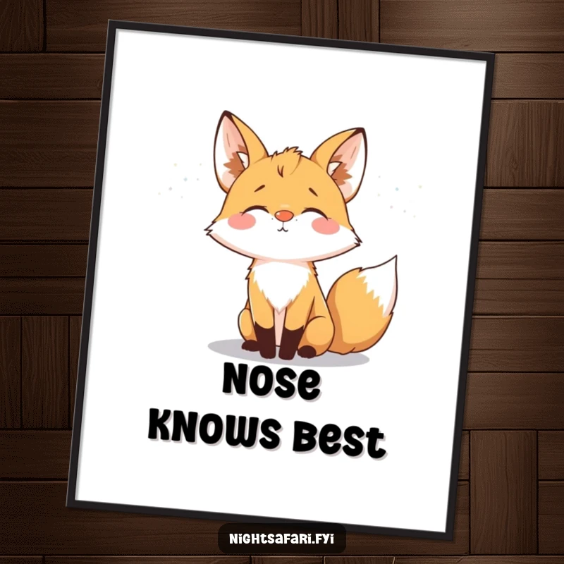 Funny fox art with a glowing nose, sniffing the night air, creating a magical and humorous focal point.