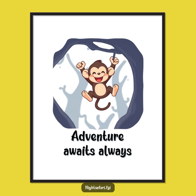 Funny Monkey Poster - Playful Swinging Primate Wall Art, Unique Funny Gift