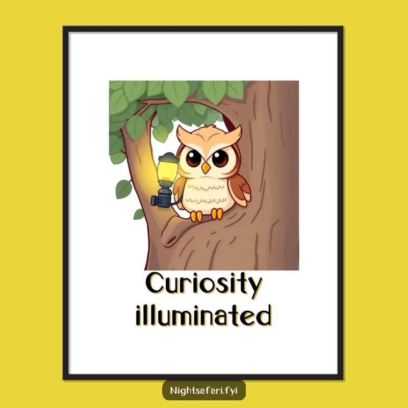 Funny Owl Headlamp Poster: Curious Art, Hilarious Wall Decor