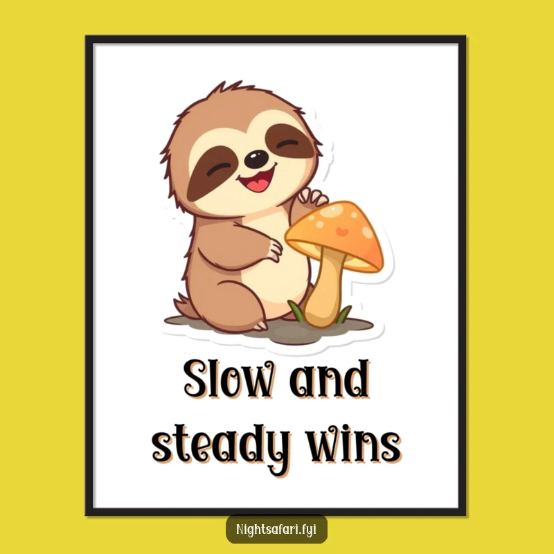 Funny Sloth Poster - Gentle Mushroom Reach Wall Art, Unique Funny Gift