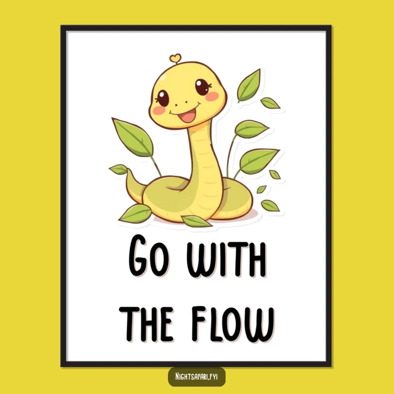 Funny Snake Poster: Happy Character's Playful Leaf Slither Art