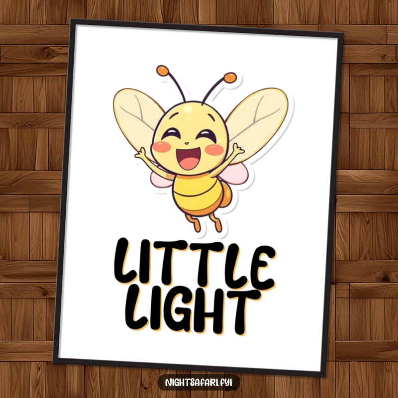 Funny Firefly Poster: An excited firefly character glowing brightly with joy, presented as luminous and cheerful wall art.