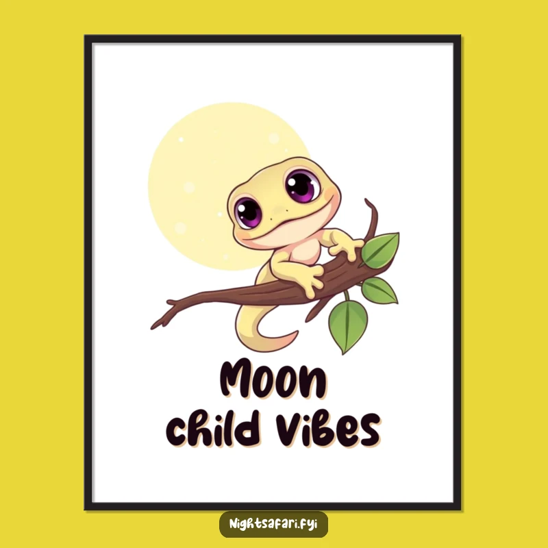 Funny Gecko Poster - Moonlit Art Print, Hilarious Wall Decor Gift